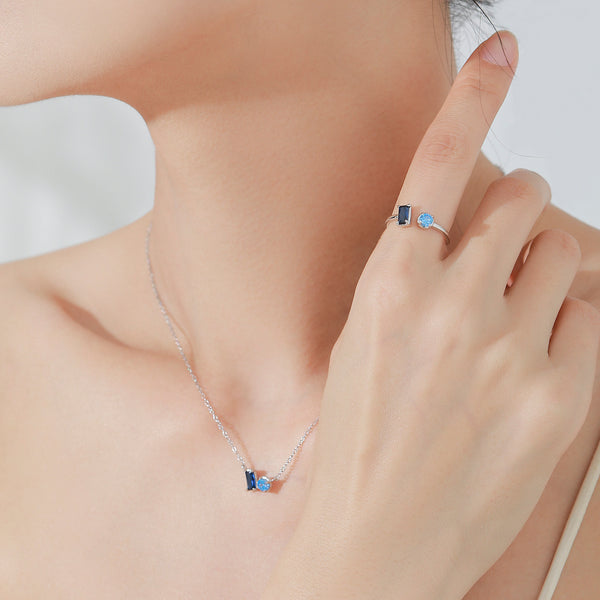 Conjunto de Joyas en Plata 925: Anillo, Collar y Aretes con Zafiro