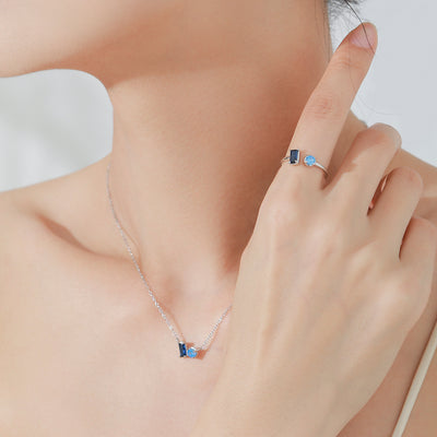 Conjunto de Joyas en Plata 925: Anillo, Collar y Aretes con Zafiro