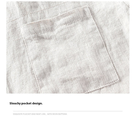 Camisa de Lino Casual para Hombre con Cuello Cuadrado - Image 15