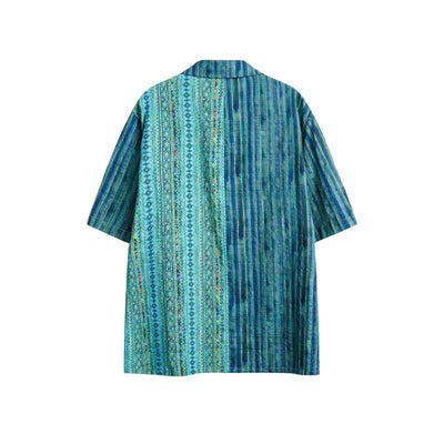 Camisa Suelta Hombre Rayas Étnicas Patchwork Manga Corta Retro - Image 10