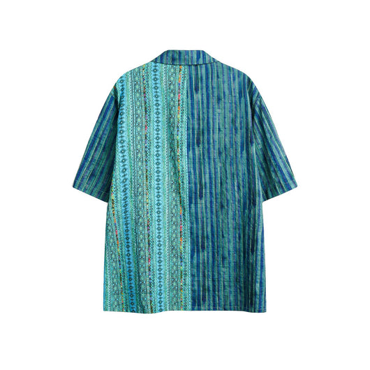 Camisa Suelta Hombre Rayas Étnicas Patchwork Manga Corta Retro - Image 10