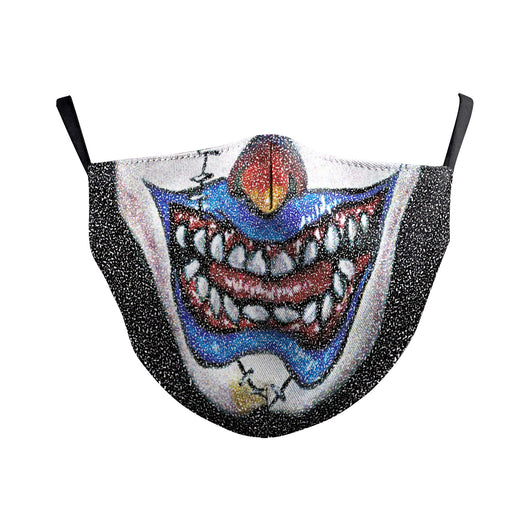 Dark green dust mask with a pattern of white skulls, blue flowers, and pink butterflies, featuring black ear loops. - Image 27