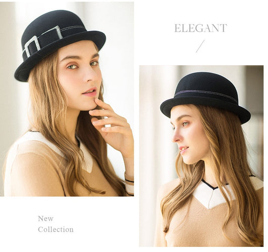 Sombrero de Fieltro de Lana para Mujer - Elegante Modelo Redondo - Image 10