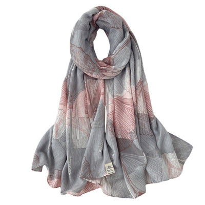 Bufanda Estampado Ginkgo Mujer - Chal Versátil Líneas Minimalistas - Image 4