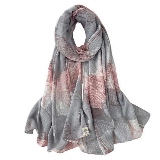 Bufanda Estampado Ginkgo Mujer - Chal Versátil Líneas Minimalistas - Image 4