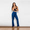 High-Waisted Dark Blue Straight Jeans with Peach Finish