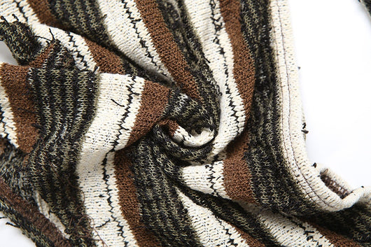 Women's fashion sexy halter lace-up striped bikini three-piece suit with brown, black, and white stripes. - Image 17
