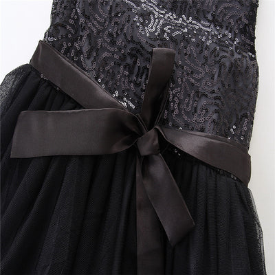 Vestido Princesa Niña con Lentejuelas, Lazo y Falda Plisada sin Mangas - Image 4