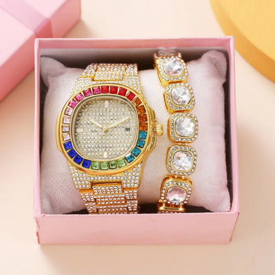 Reloj de Pulsera Cuadrado de Acero con Diamantes Incrustados y Calendario - Image 13