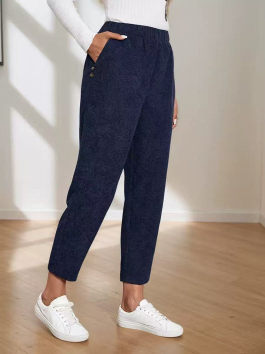 Pantalones Rectos de Cintura Alta con Bolsillos en Pana - Image 14