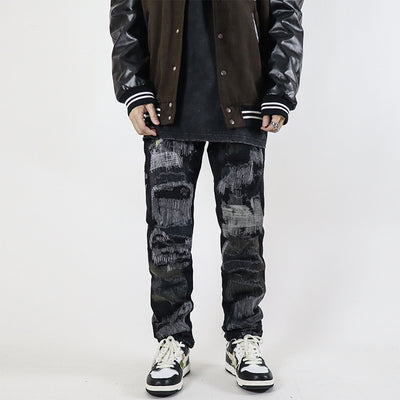Jeans Rectos Vintage Desgastados con Roturas Personalizables para Hombre - Image 8