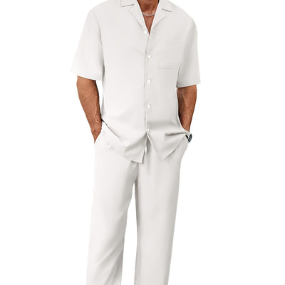 Conjunto de Traje Casual para Hombre: Camisa de Solapa con Botones y Pantalón Recto - Image 3