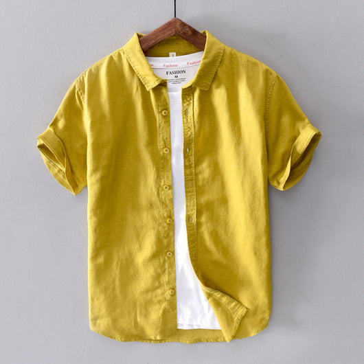 Camisa Casual de Algodón y Lino para Hombre