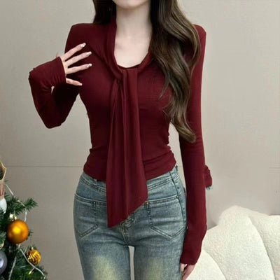 Blusa Roja Escote V con Cordones - Ajuste Elegante y Versátil - Image 9
