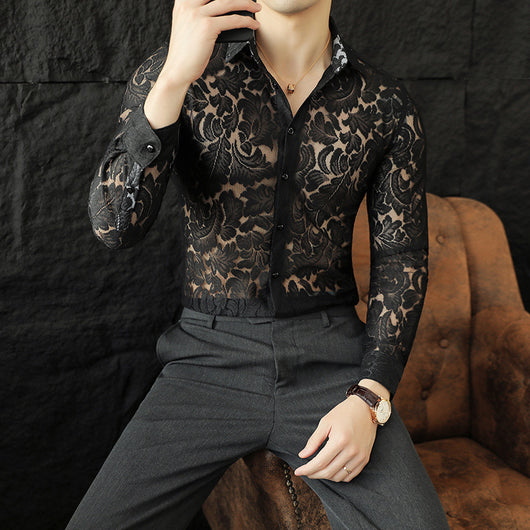 Camisa Hueca de Manga Larga para Hombre - Poliéster Primavera Verano - Image 3