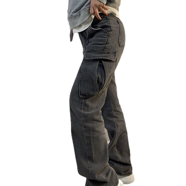 Jeans Casuales Multibolsillos con Efecto Desgastado