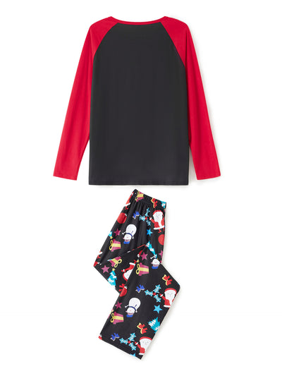 Man wearing a black and red long-sleeve Christmas pajama set with "Merry Christmas" graphic and Santa print pants. - Image 20