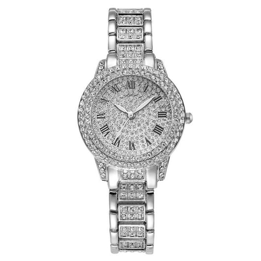 Juego de Reloj y Pulsera de Acero Inoxidable con Números Romanos y Diamantes - Image 10