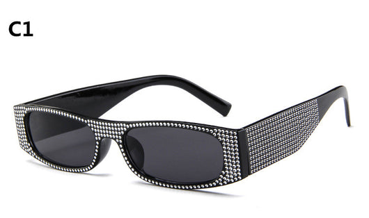 Yellow rectangular sunglasses with clear rhinestone-studded frames and matching yellow lenses. - Image 8