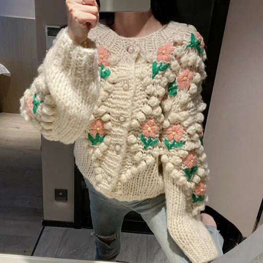 Abrigo Suéter con Bordado Floral para Mujer - Image 6