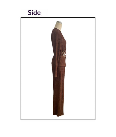 Conjunto de Pantalón y Blusa Cruzada de Manga Larga en Color Sólido para Mujer - Image 13