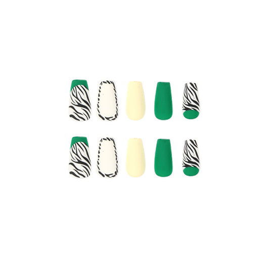 Uñas Postizas Diseño Rayas Francesas Verde y Negro - Image 7