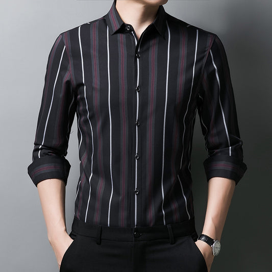Camisa Casual de Rayas Negras Manga Larga para Hombre - Image 2