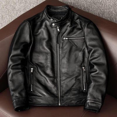 Chaqueta de Cuero para Hombre con Cuello Alzado - Estilo Juvenil