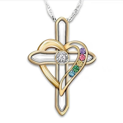 Collar Cruz de Amor con Gemas de Colores - Image 2