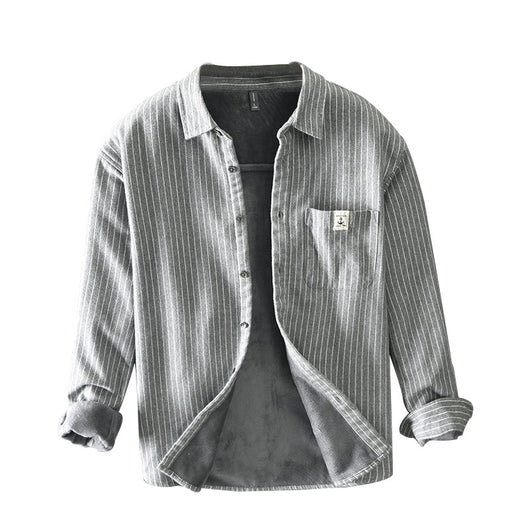 Chaqueta Camisa de Forro Polar Rayada para Hombre - Image 10