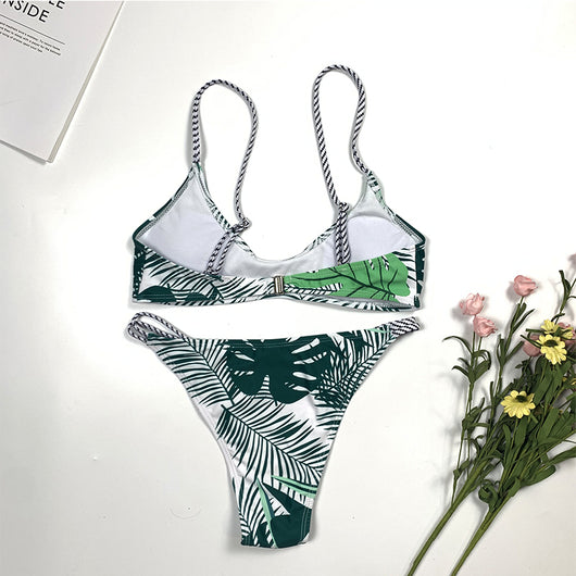Bikini Dividido con Estampado de Hojas - Image 10