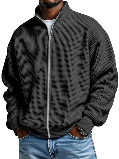 Chaqueta Minimalista de Cuello Alto con Cierre y Textura Waffle para Hombre - Image 9
