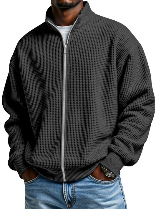 Chaqueta Minimalista de Cuello Alto con Cierre y Textura Waffle para Hombre - Image 9