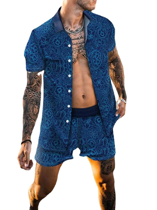 Traje de Playa Hombre Dos Piezas Estampado Suelto y Cómodo