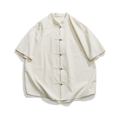 Camisa Estilo Chino con Cuello Mao Desgastado y Lavado Vintage - Image 5