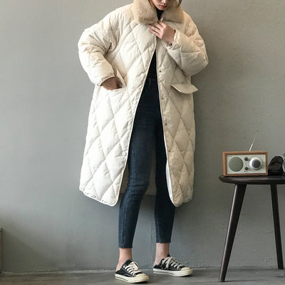 Chaqueta Acolchada para Mujer con Cuello de Piel y Diseño Rombo - Image 2