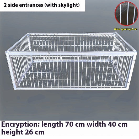 White wire pigeon cage with two side entrances and a skylight, measuring 60x40x26 cm with 2cm wire spacing. - Image 14