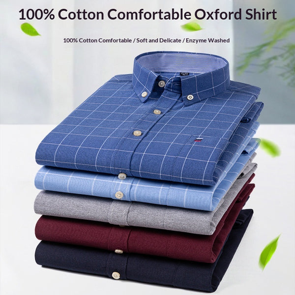 Camisa Cuadriculada Casual de Manga Larga para Hombre Talla Grande