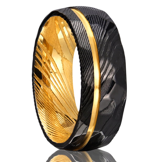 Anillo de Acero Damasco Bicolor Europeo Americano - Image 3