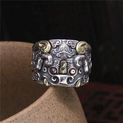 Anillo de Plata 925 Vintage Bestia Marina Montaña Kuiniutai - Image 4
