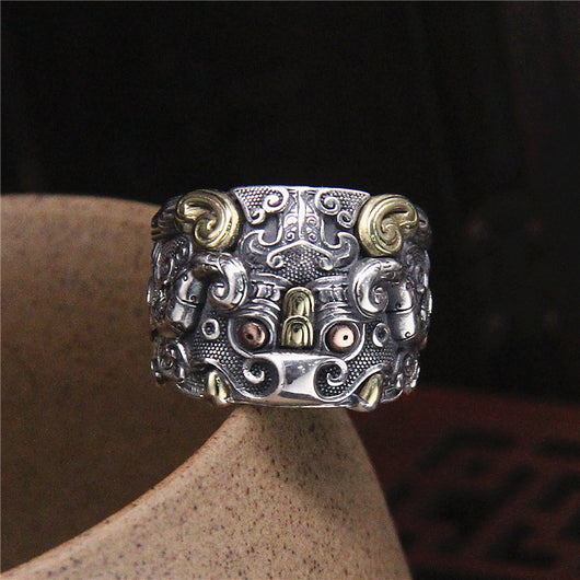 Anillo de Plata 925 Vintage Bestia Marina Montaña Kuiniutai - Image 4
