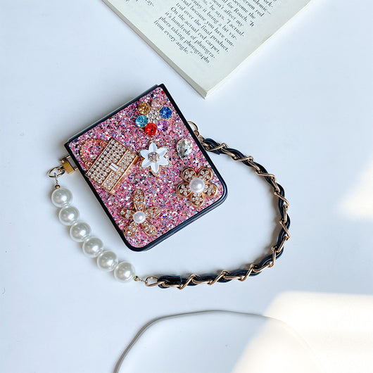 Funda Tipo Flip para Teléfono Plegable con Flores, Lentejuelas, Rhinestones y Perlas - Image 10