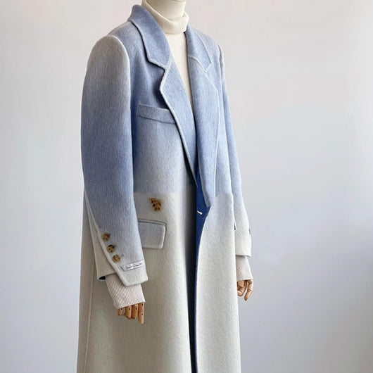 Abrigo de Lana Reversible Degradado Azul y Blanco