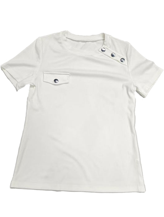 Blusa Casual de Botones Cuello Redondo Manga Corta - Image 10