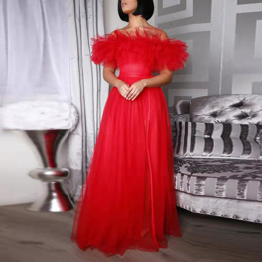 Vestido Elegante de Malla con Abertura Alta para Tallas Grandes - Image 7