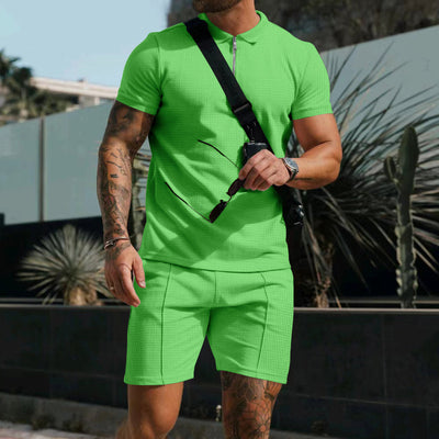 Conjunto Casual de Verano para Hombre: Camiseta Waffle y Shorts Sueltos - Image 7