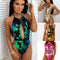 Traje de Baño Enterizo con Lentejuelas y Cuello Halter Ajustable