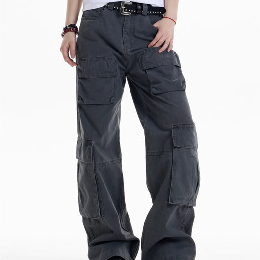 Pantalones Cargo Mujer Cintura Alta Pierna Ancha Casual