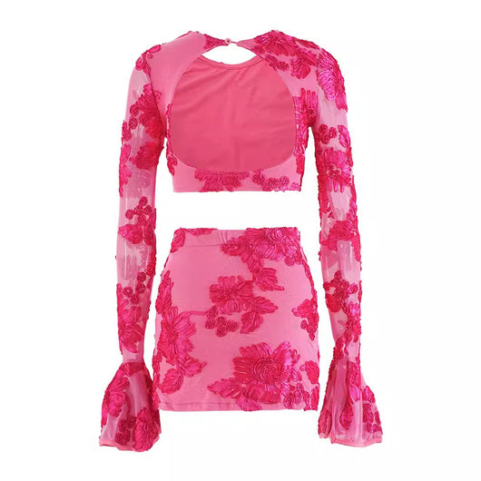 Conjunto Falda-Blusa Floral Bordada Escotado - Image 4