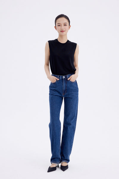 Jeans Rectos Azul Oscuro para Mujer - Estilo Simple y Versátil - Image 13